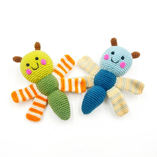 Handcrafted Dragonfly Baby Rattles - Organic Cotton Crochet