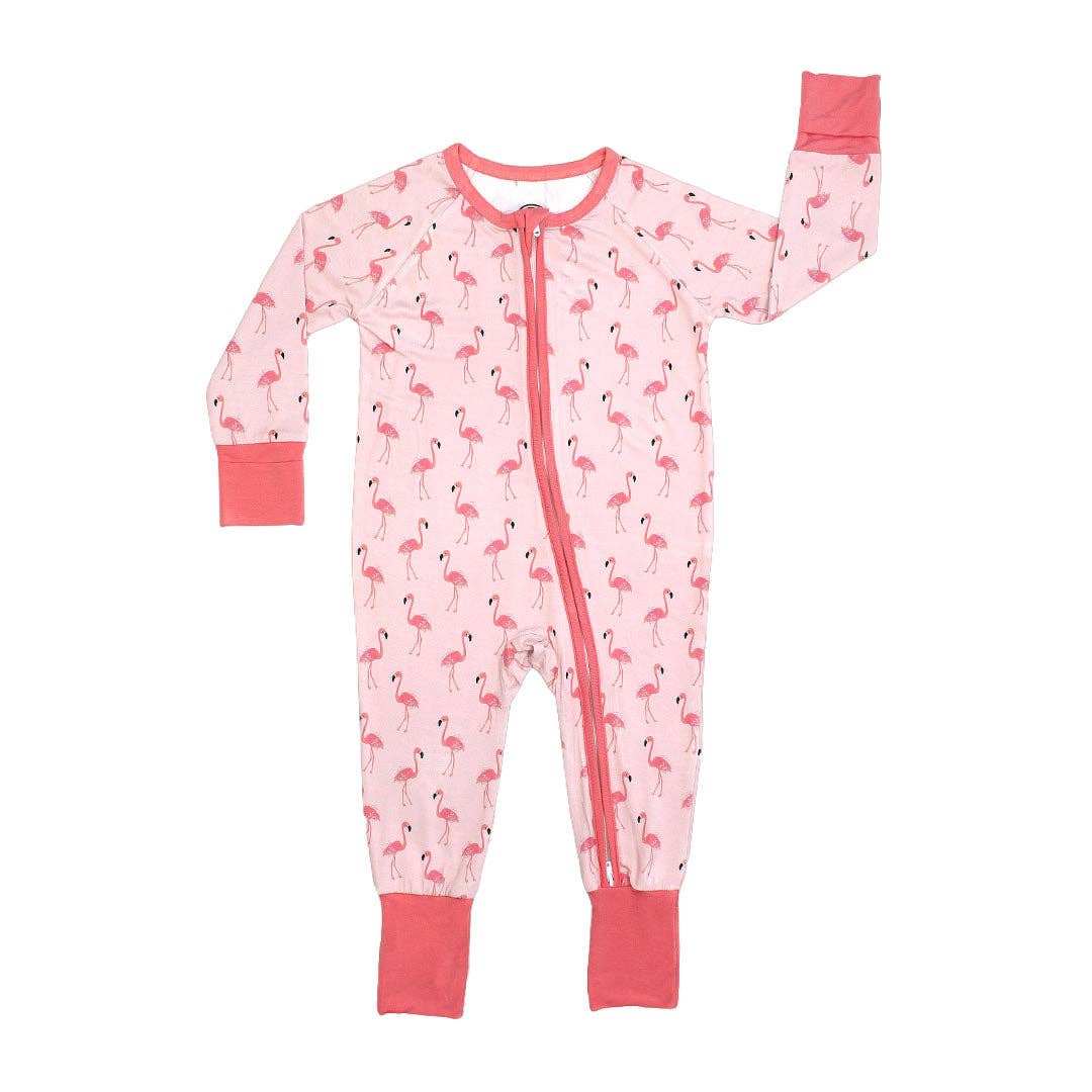 EMERSON AND FRIENDS- Fancy Flamingos Pink Bamboo Baby Pajamas Convertible Sleeper