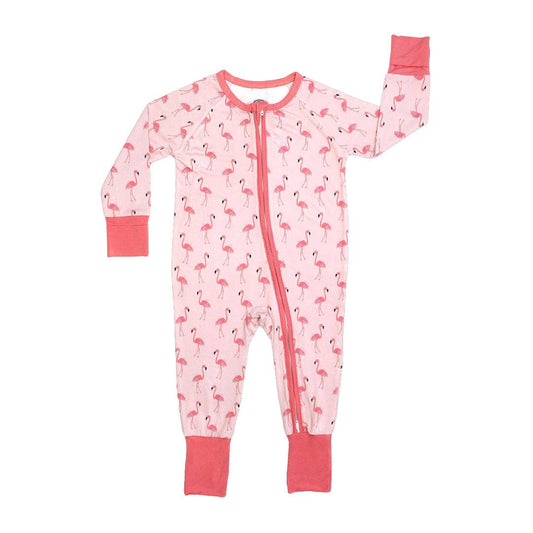 EMERSON AND FRIENDS- Fancy Flamingos Pink Bamboo Baby Pajamas Convertible Sleeper
