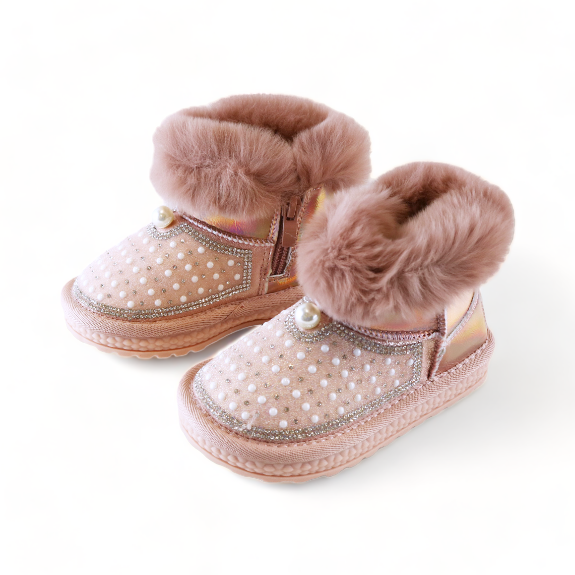 DOE A DEAR - Pink Handcraft Rhinestone & Pearl Furry Boot