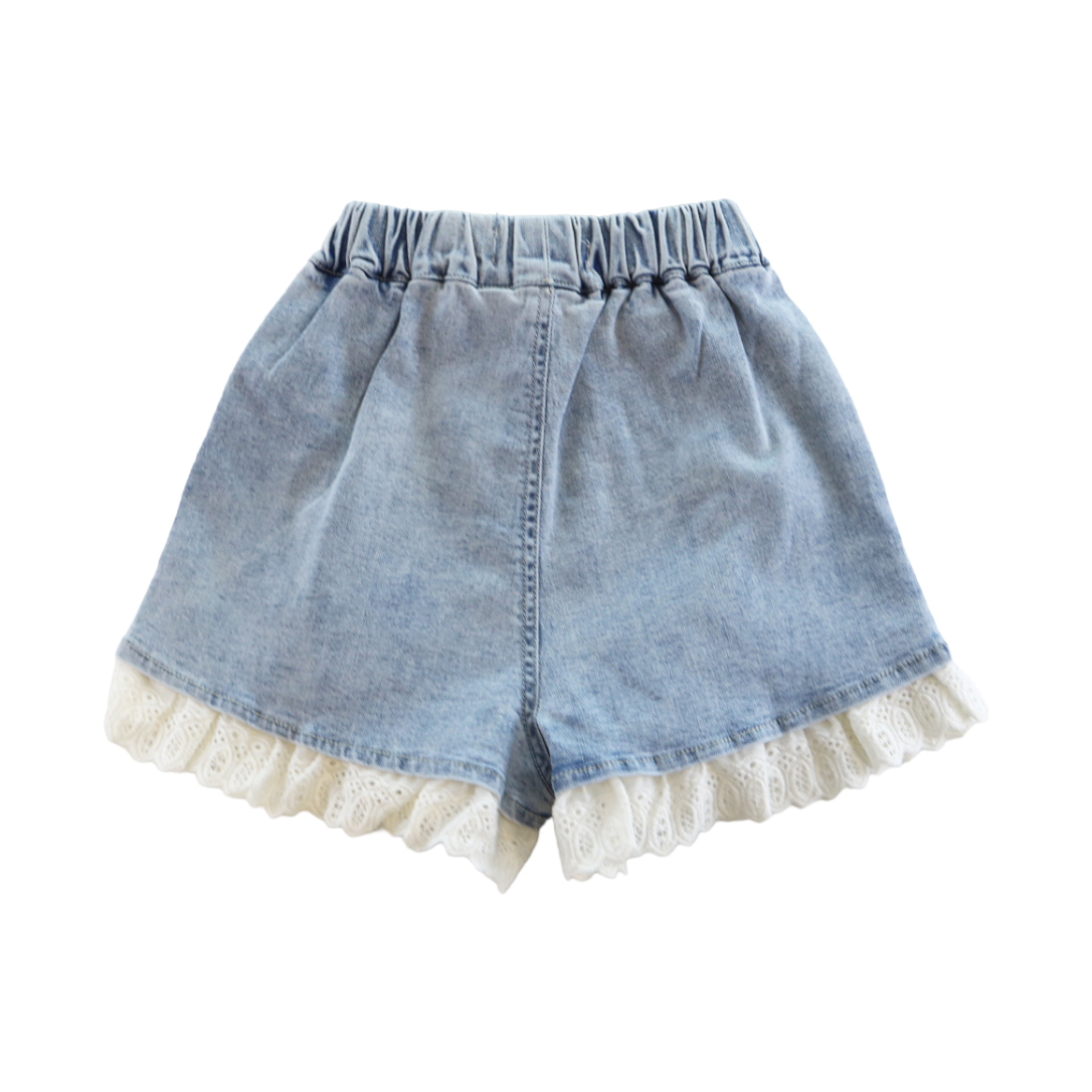 DENIM  Lace Hem Denim Shorts