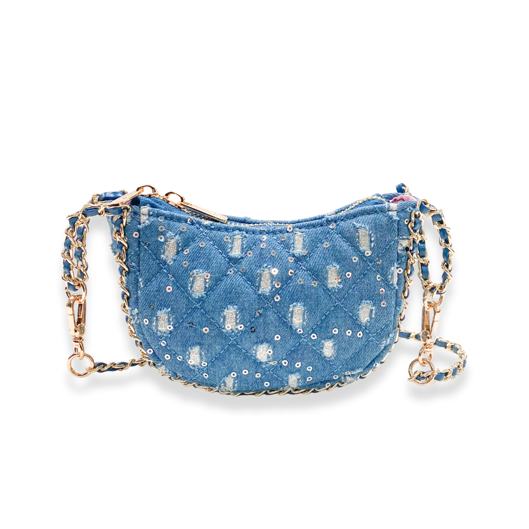 DOE A DEAR -  Denim Crescent Purse - Dark Blue