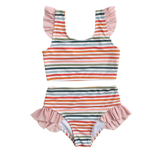 EMERSON & FRIENDS - Sunset Stripes Flutter Bikini Girls Swimsuit
