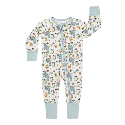 EMERSON AND FRIENDS- Manatee Bamboo Baby Pajamas Convertible Romper
