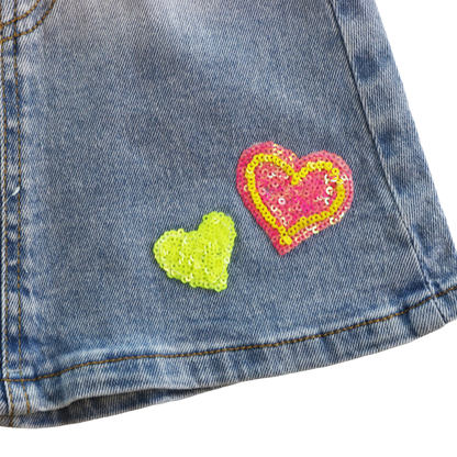 DOE A DEAR - DENIM  Sequin Hearts Denim Skirt