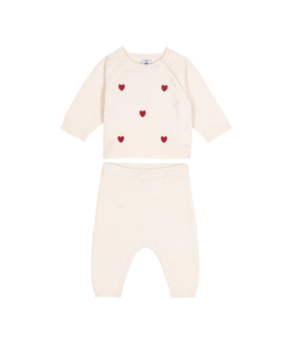 PETIT BATEAU - Baby Girl 2 pc Knit Set Stripe Sweater With Hearts And Pants