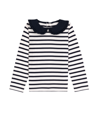 PETIT BATEAU - Girls LS Stripe Top With Collar
