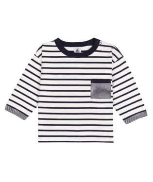 PETIT BATEAU - Baby Boy LS Stripe Tee With Front Pocket