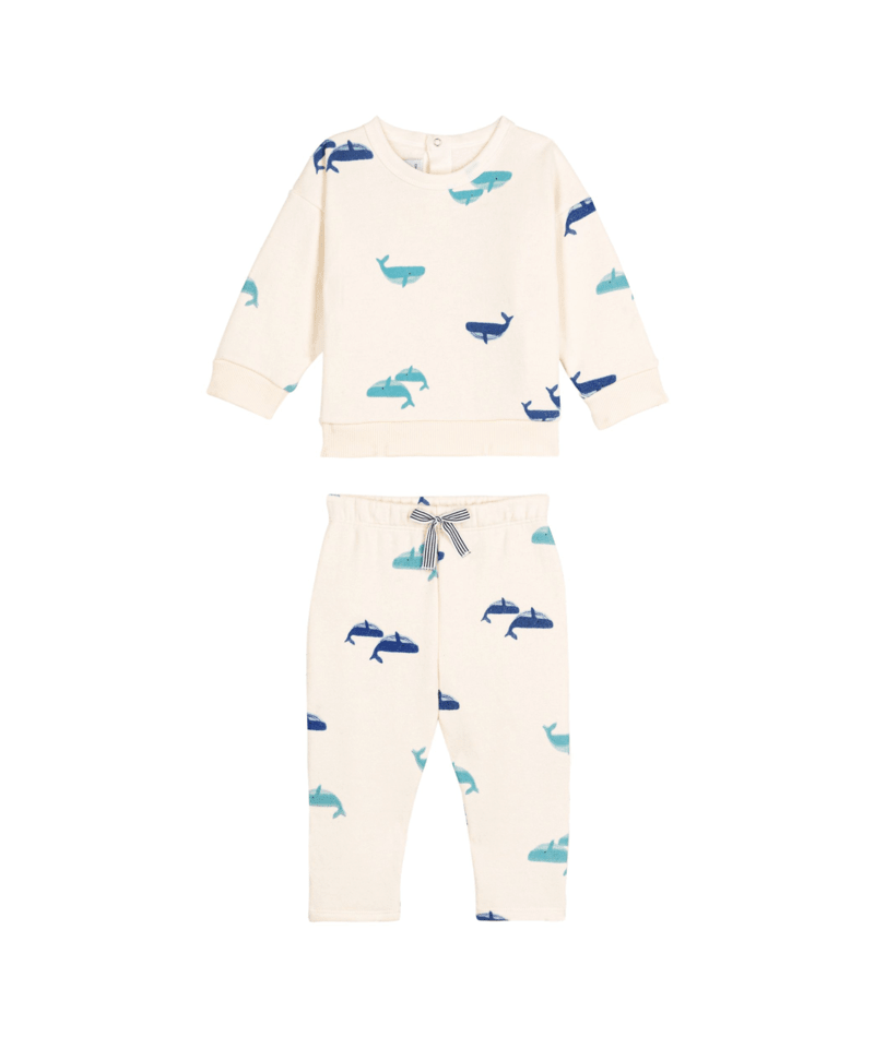 PETIT BATEAU - Baby Boy 2Pc Set Whale Sweatshirt And Sweat Pants