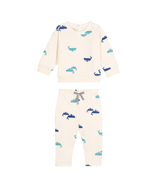 PETIT BATEAU - Baby Boy 2Pc Set Whale Sweatshirt And Sweat Pants