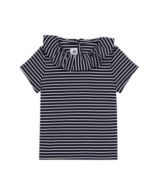 PETIT BATEAU - Girl SS Stripe Tee With Ruffle Collar