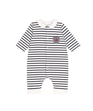 PETIT BATEAU - Baby LS Stripe Romper With Collar