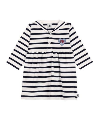 PETIT BATEAU - Baby LS Stripe Sailor Collar Dress