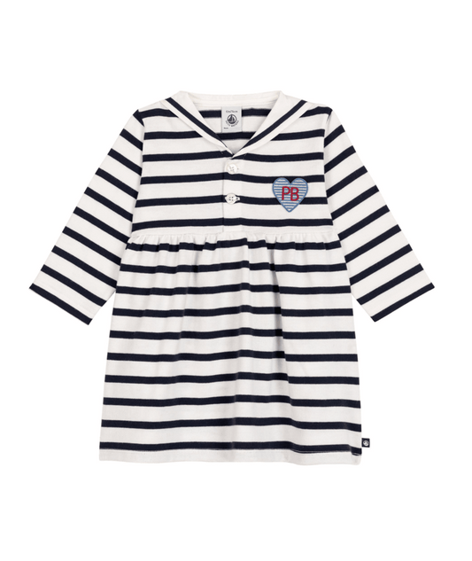 PETIT BATEAU - Baby LS Stripe Sailor Collar Dress