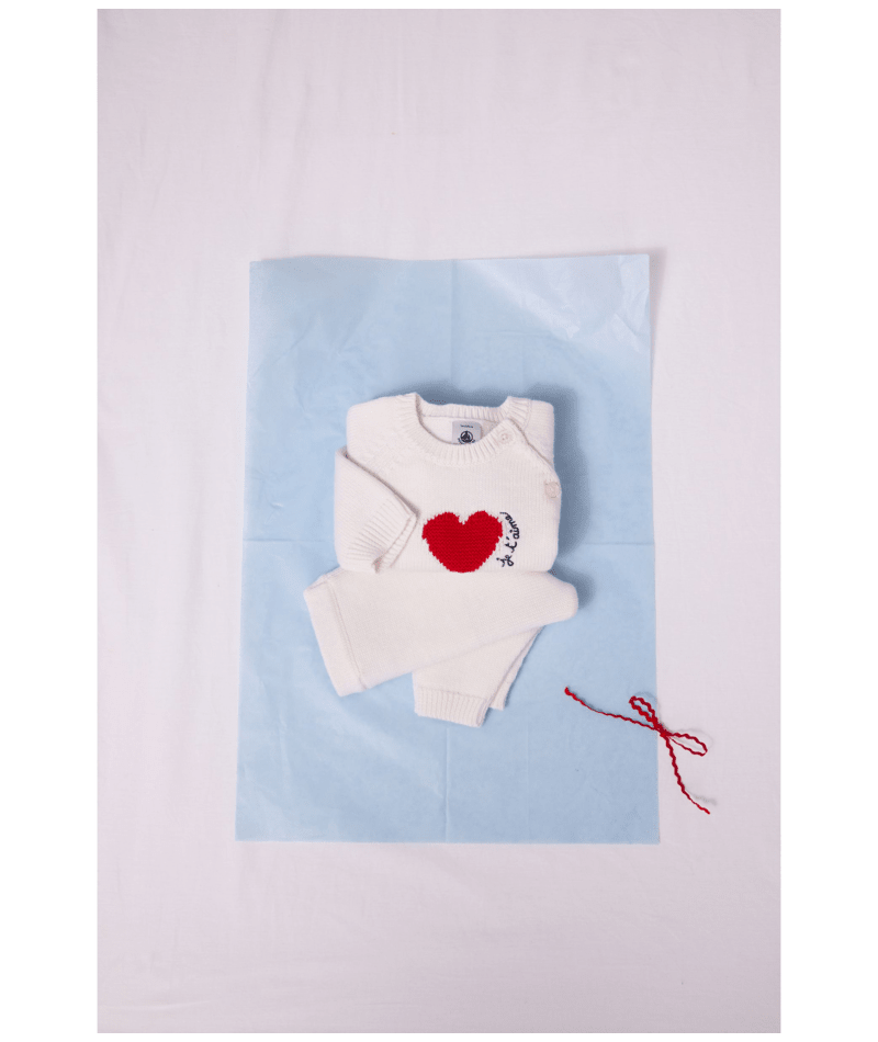 PETIT BATEAU - Baby 2 Pc Knit Set Sweater With Heart And Pants