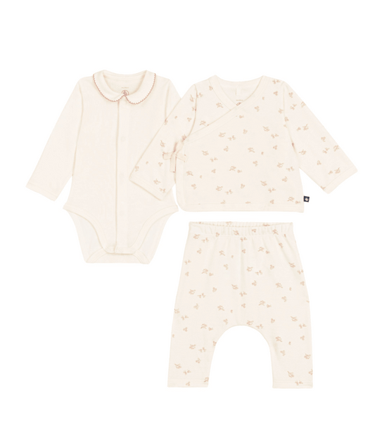 PETIT BATEAU - Baby Girl 3 Pc Set LS Bodysuit Floral Cardigan Pants