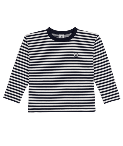 PETIT BATEAU - Boy LS Striped T-Shirt - Navy cream