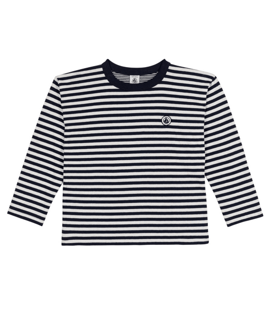 PETIT BATEAU - Boy LS Striped T-Shirt - Navy cream