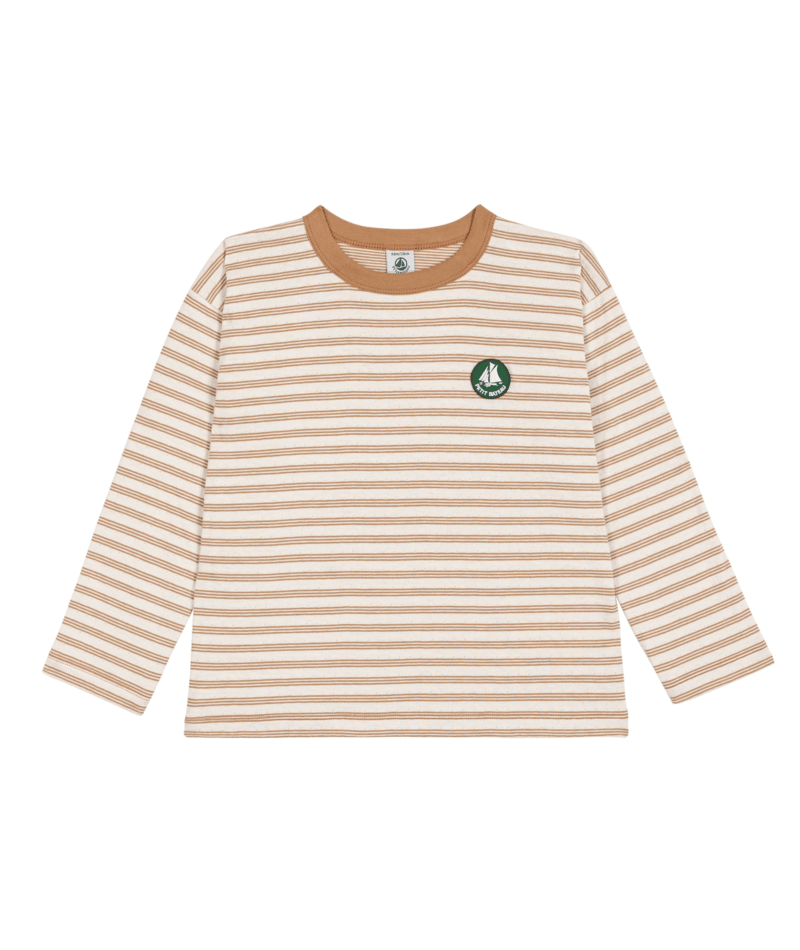 PETIT BATEAU - Boy LS Striped T-Shirt - Brown cream