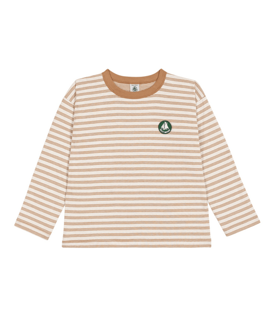 PETIT BATEAU - Boy LS Striped T-Shirt - Brown cream