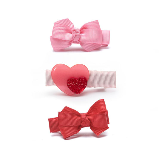 LILIES & ROSES - Baby Heart Double & Fabric Bow Red Pink Hair