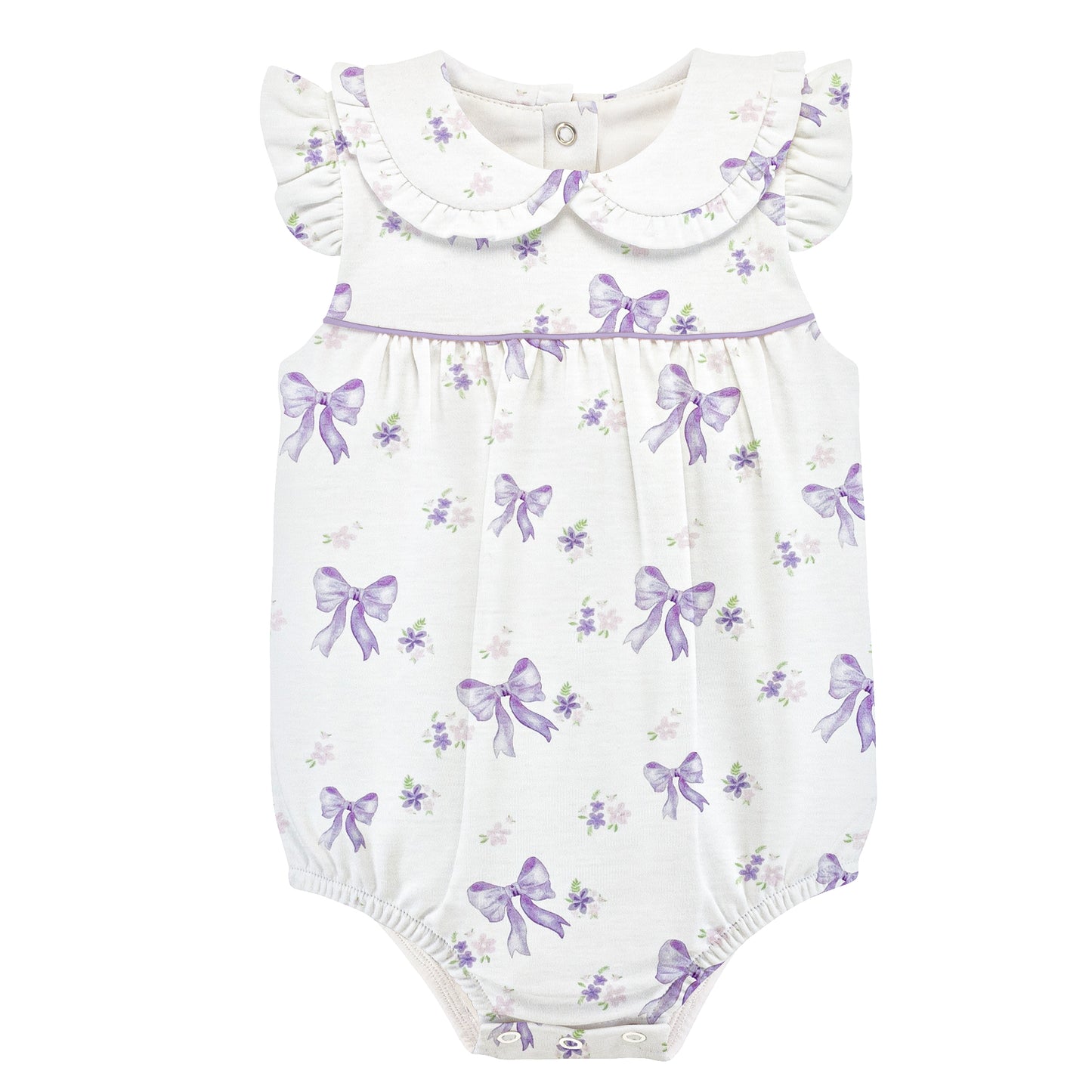BABY CLUB CHIC - Lavender bows bubble w/round collar and bows