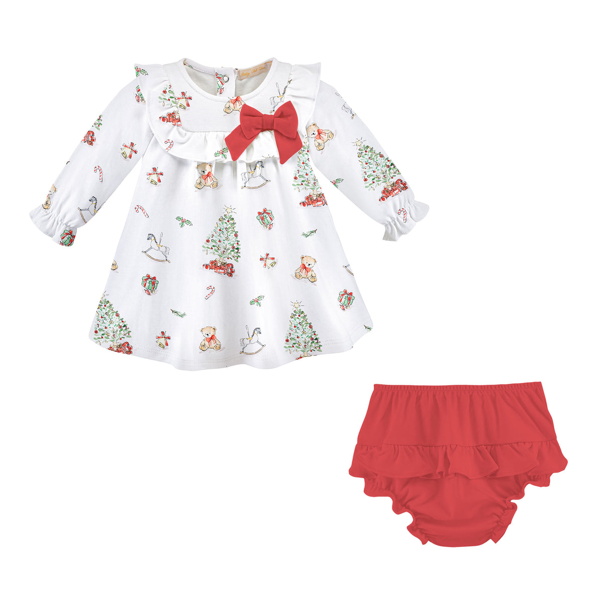 BABY CLUB CHIC - Christmas Tree Printed Pima Dress W/Ruffles &  Bow