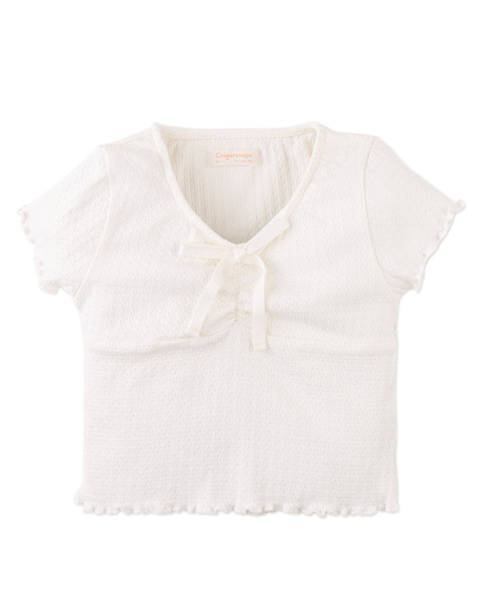 GINGERSNAPS - Gardenia Textured Top With Front Ties