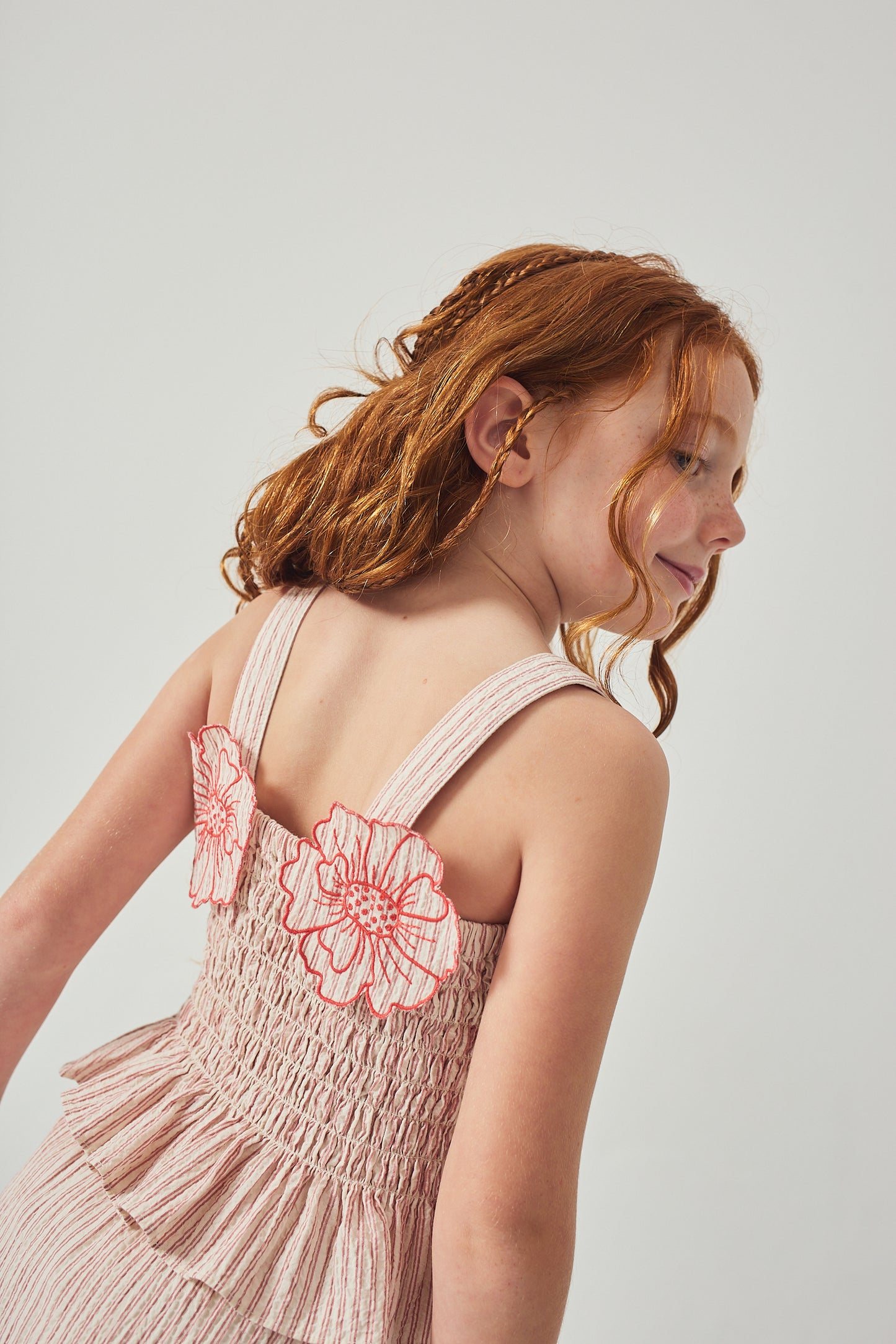 GINGERSNAPS - Josephine Striped Peplum Top With Fower Applique