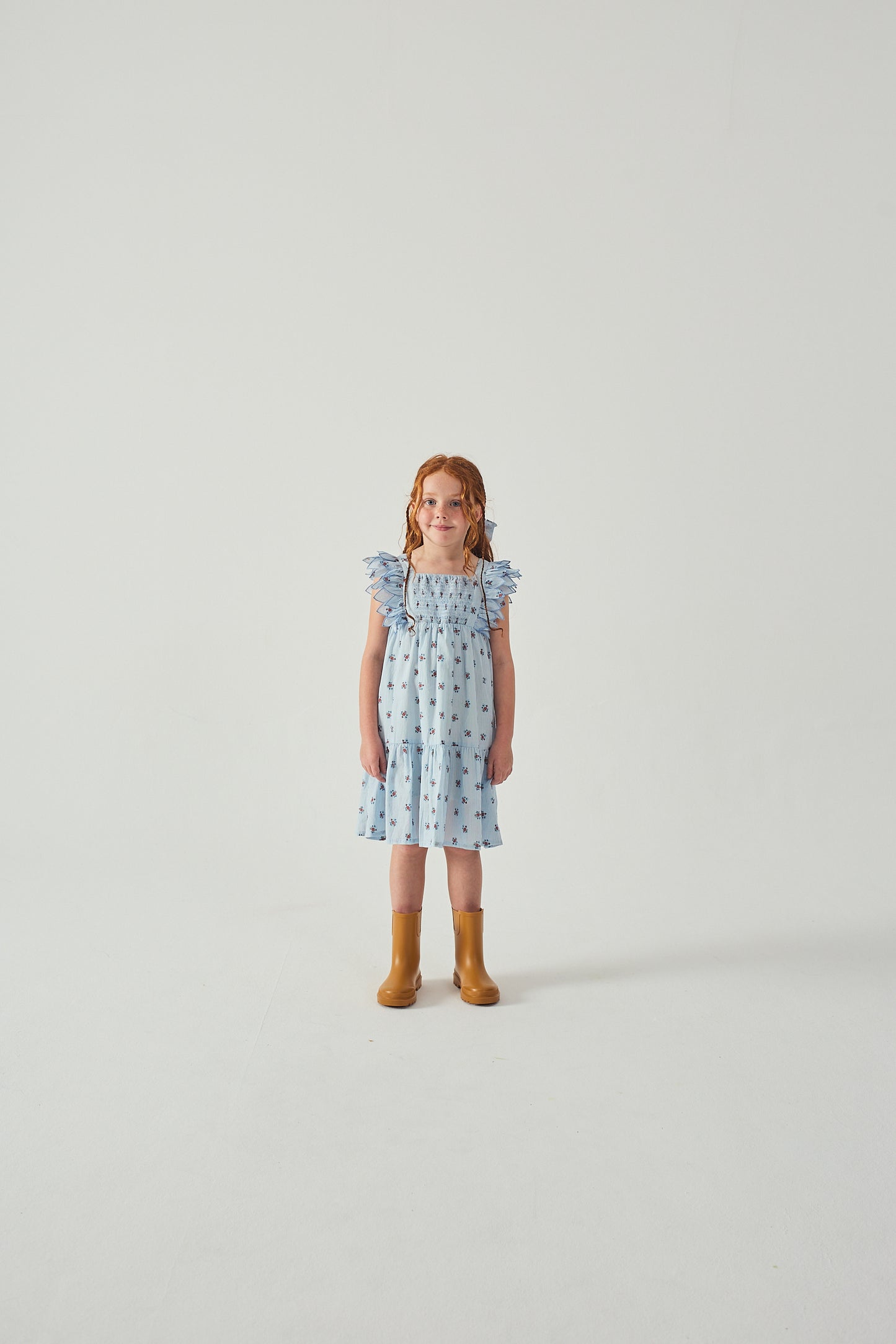 GINGERSNAPS - Chloe Apron Dress With Smocked Bodice & Petal Sleeve