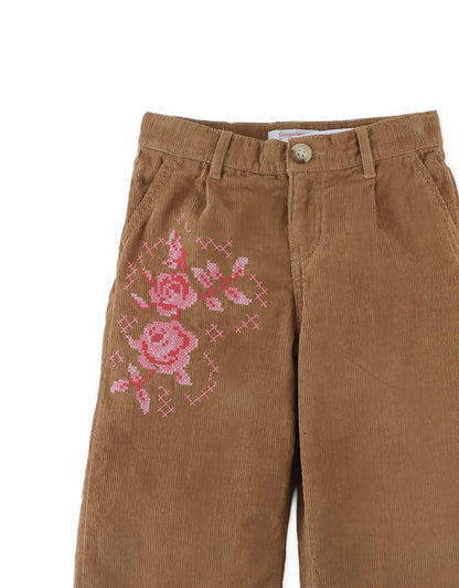 GINGERSNAPS - Loreine Wide Leg Corduroy Pants With Rose Details