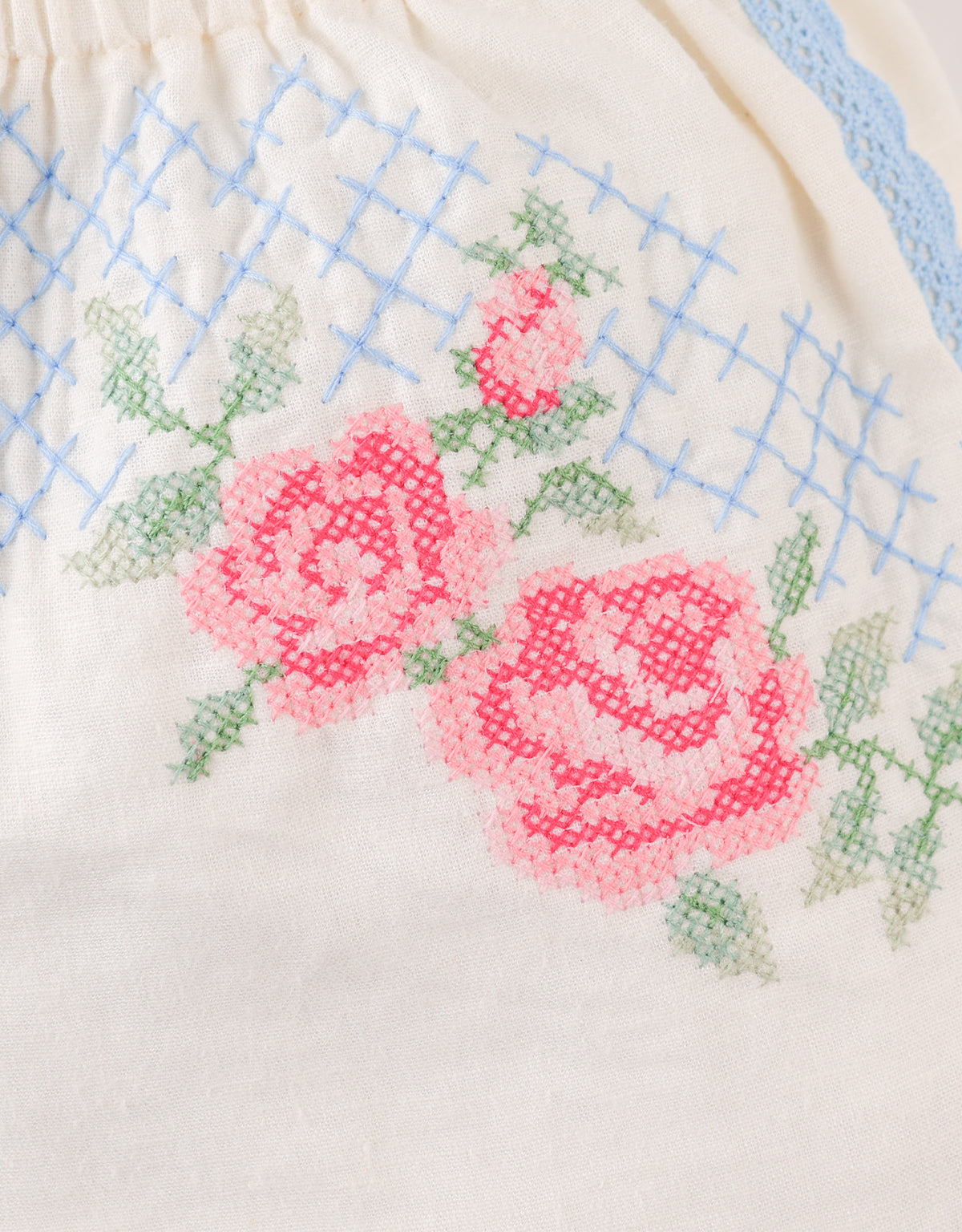 GINGERSNAPS - Nelly Cross-Stitch Shorts With Lace Trims