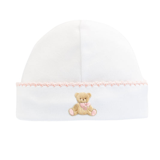 BABY CLUB CHIC - Pink Embroidered Pima Round Hat W/Crochet Trim