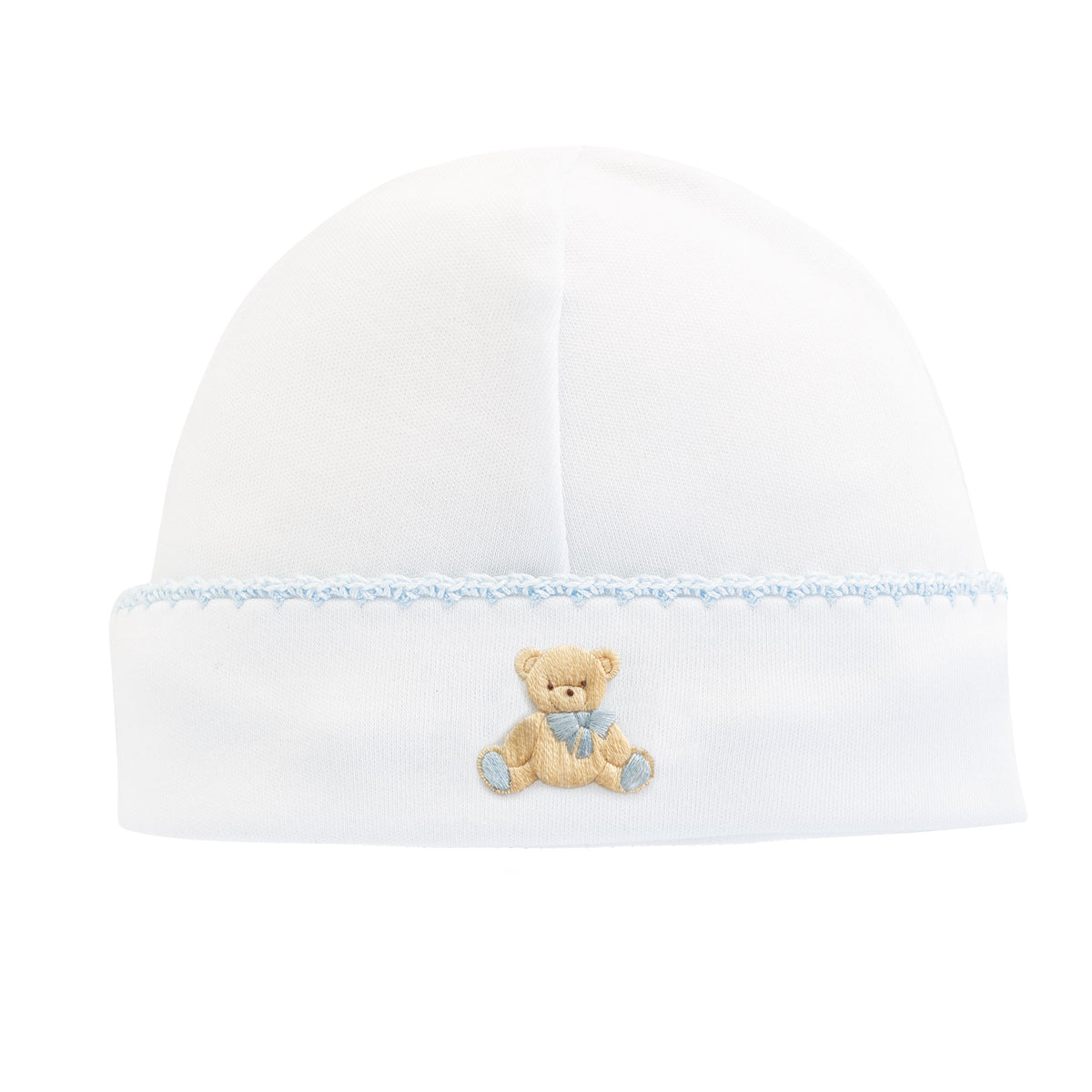 BABY CLUB CHIC - Blue Embroidered Pima Round Hat W/Crochet Trim