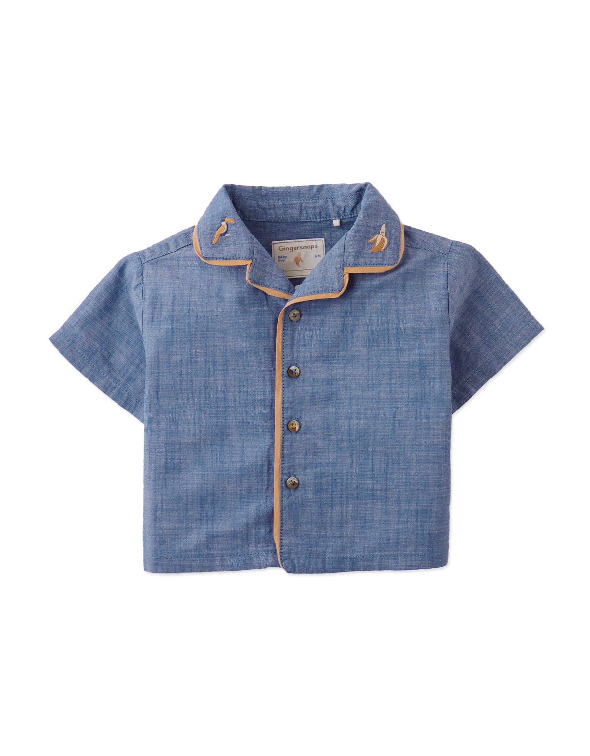 GINGERSNAPS - Baby Steven Chambray Panaman Shirt With Collar embr