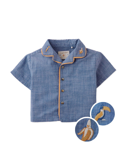 GINGERSNAPS - Baby Steven Chambray Panaman Shirt With Collar embr