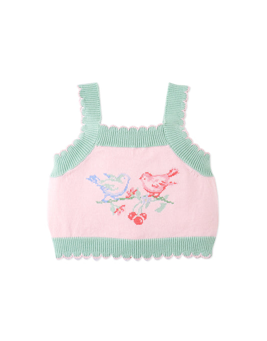 GINGERSNAPS - Baby Ros Combed Cotton Knit Top With Heart Intarsi