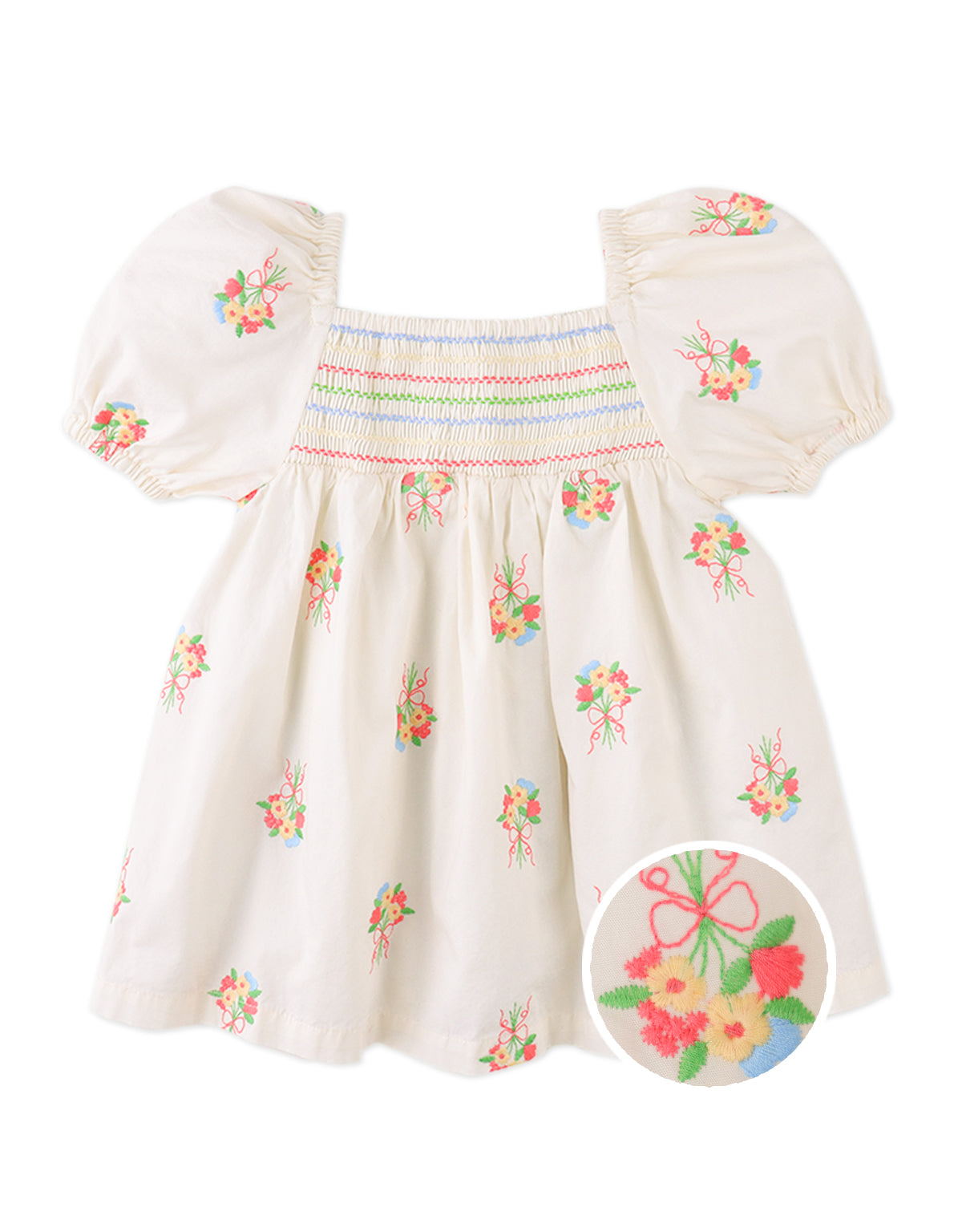 GINGERSNAPS - Baby Gigi Embroidered Dress With Puff Sleeves