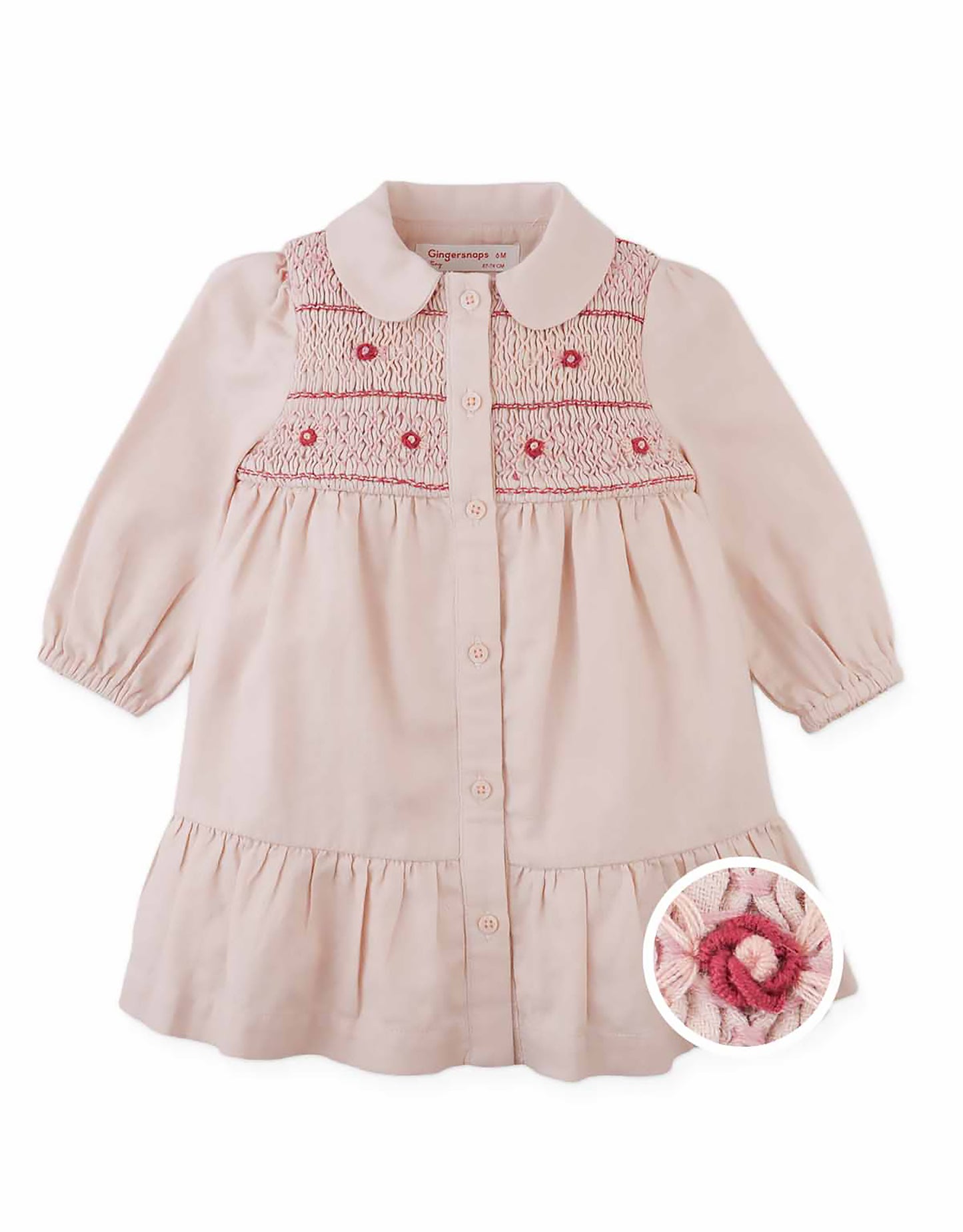 GINGERSNAPS - Baby Moira Smocked Dress With Rose Bullion