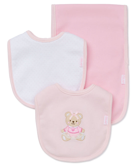 LITTLE ME - Pink Bear Bib & Burp Set