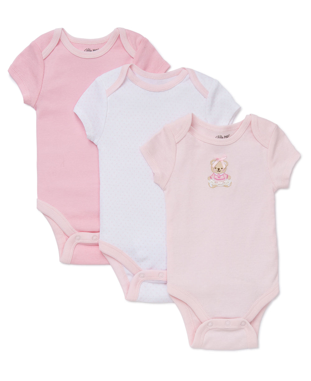 LTTLE ME - Pink Bear 3-Pack Bodysuits