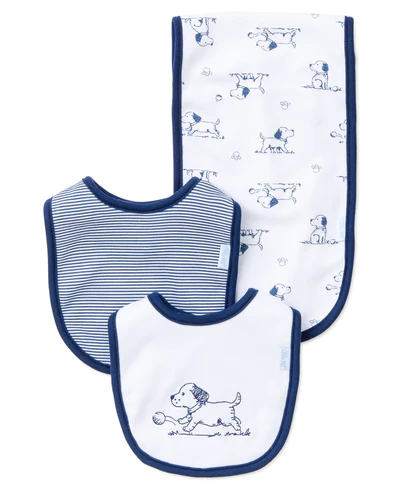 LITTLE ME - Puppy Toile Bib & Burp Set