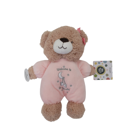 Plush Bear Rattle with Welcome to The World Embroidery