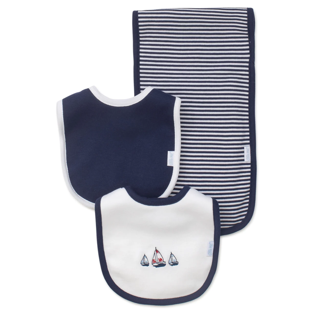 LITTLE ME- Sailboats Bib & Burp Set