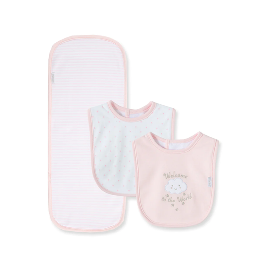 LITTLE ME - Pink Welcome To The World Bib & Burp Set