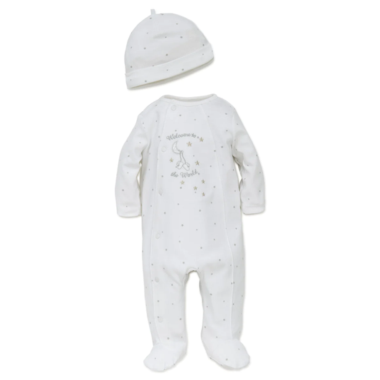 LITTLE ME - Welcome To The World Footed One-Piece and Hat Newborn