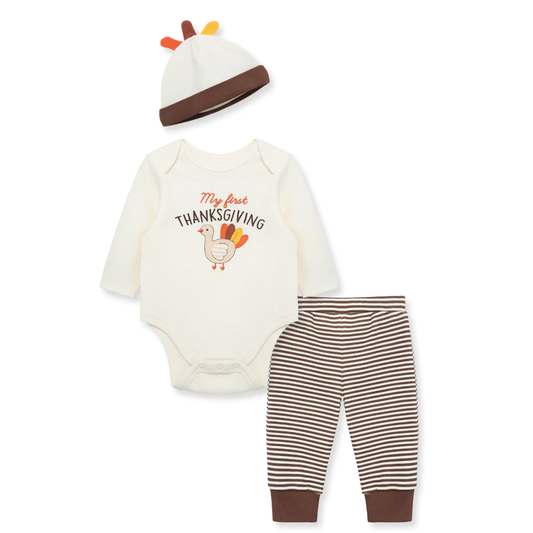 LITTLE ME - Turkey Waffle Knit Bodysuit Set