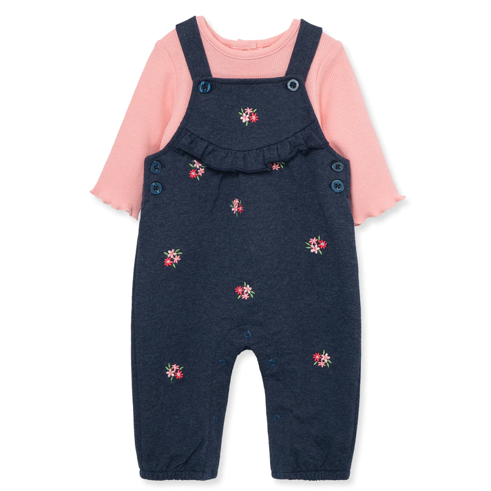 LITTLE ME - Floral Schiffli Infant Cotton Overall Set