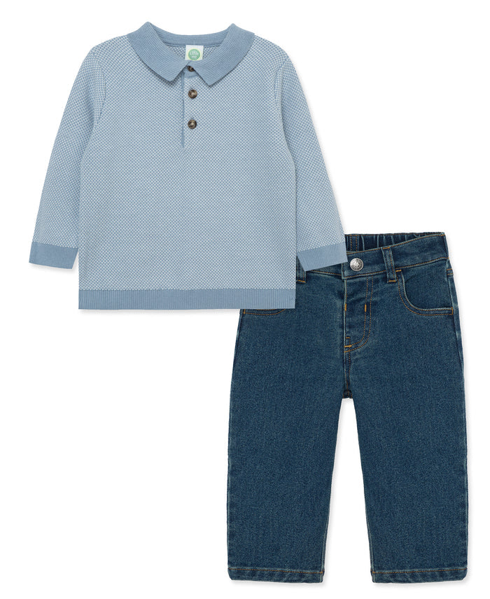 LITTLE ME - Birds Eye Knit Polo Set