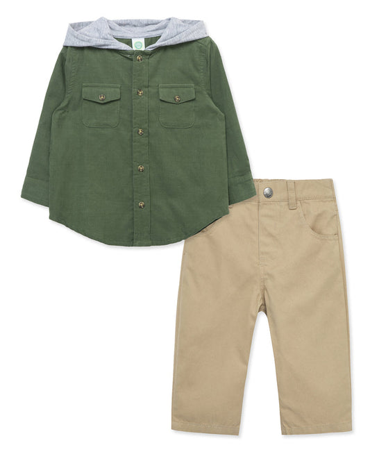 LITTLE ME - Green Woven Pant Set